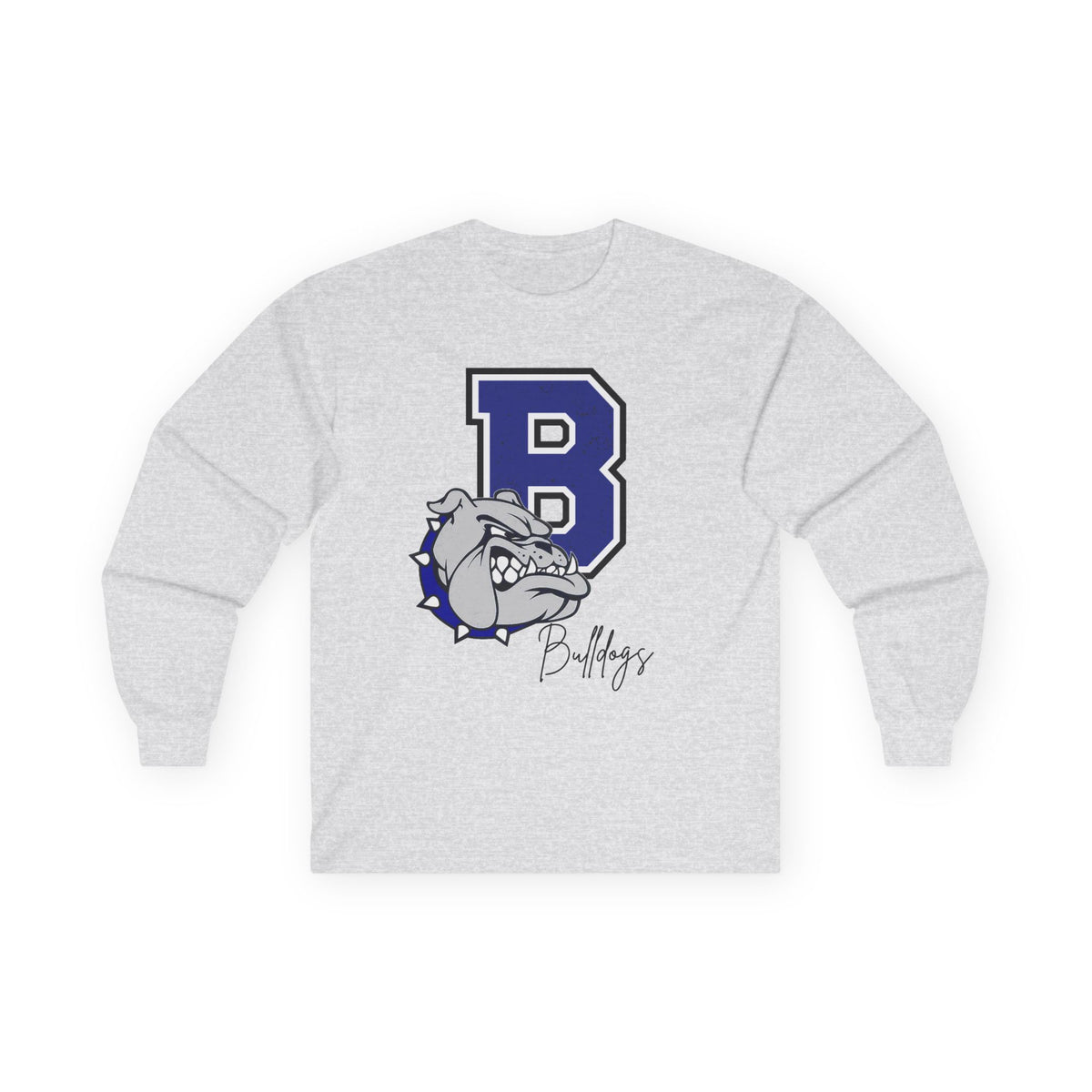 Sport grey long-sleeve crewneck shirt with Bulldogs B bulldog logo on front