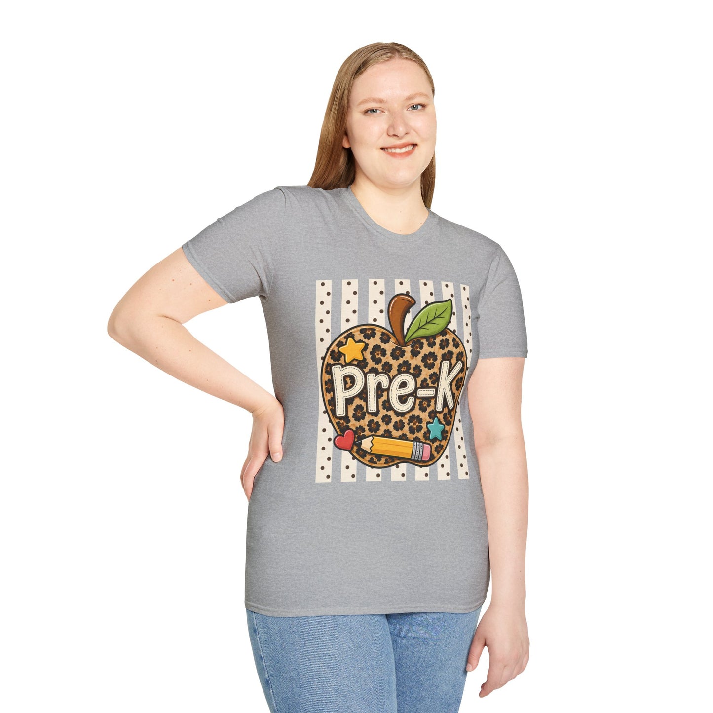Sport grey preschool T-shirt with leopard apple Pre-K graphic front