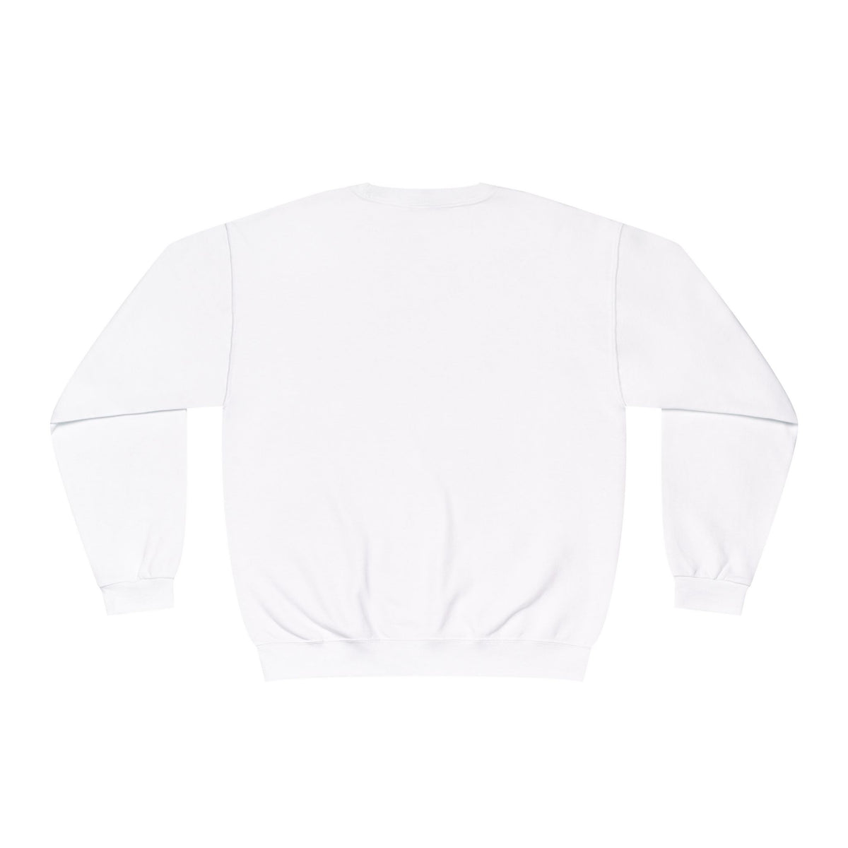 White crewneck sweatshirt, back view with no visible graphics