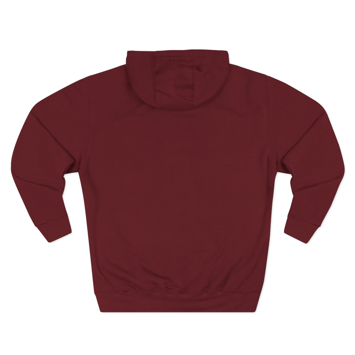 Burgundy fleece hoodie with drawstring hood and long sleeves; plain back view