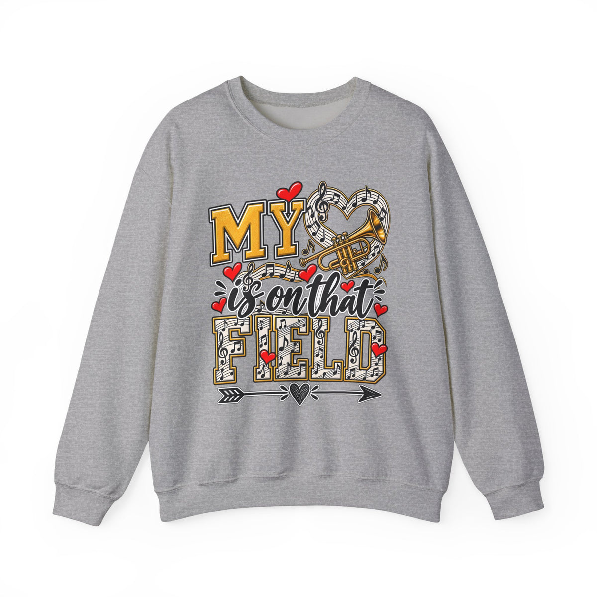 Sport grey sweatshirt with heart and trumpet marching-band graphic on the front