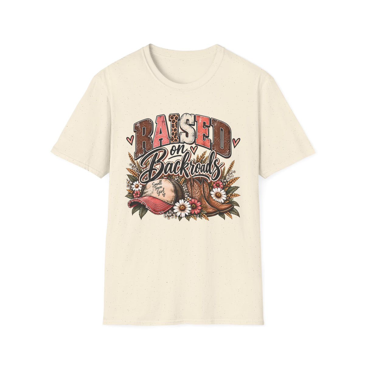 Natural crewneck T-shirt with country truck and daisy graphic