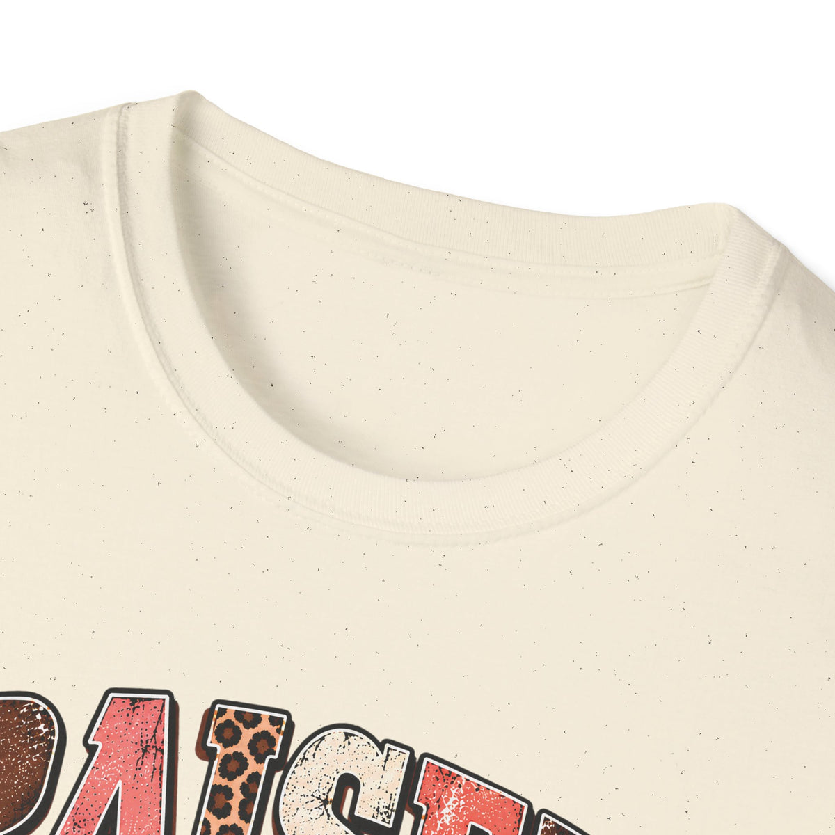 Natural crewneck T-shirt with partial country truck graphic near collar