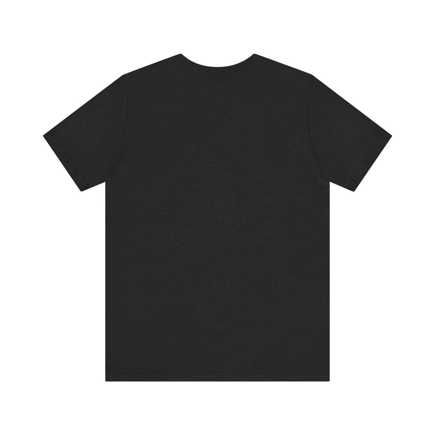 Black crew-neck t-shirt, blank front with no visible graphic