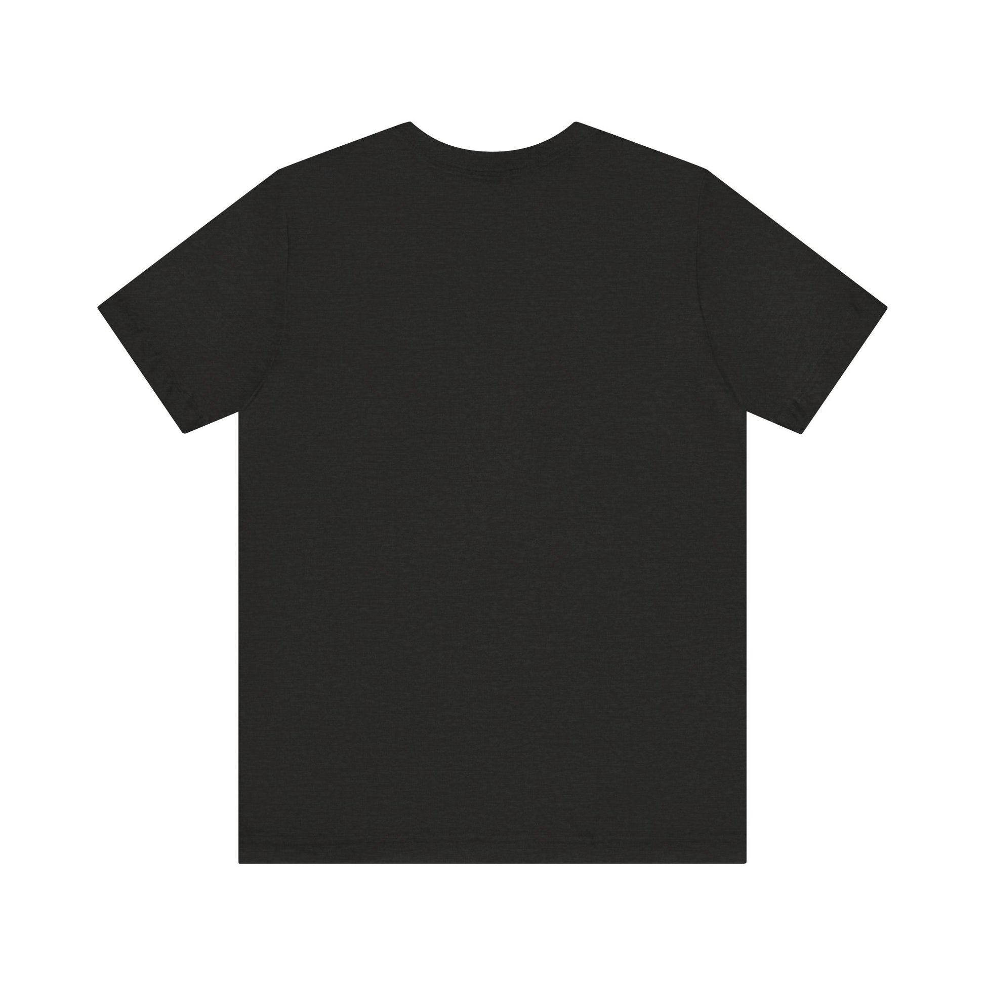 Black crew-neck t-shirt, blank front with no visible graphic