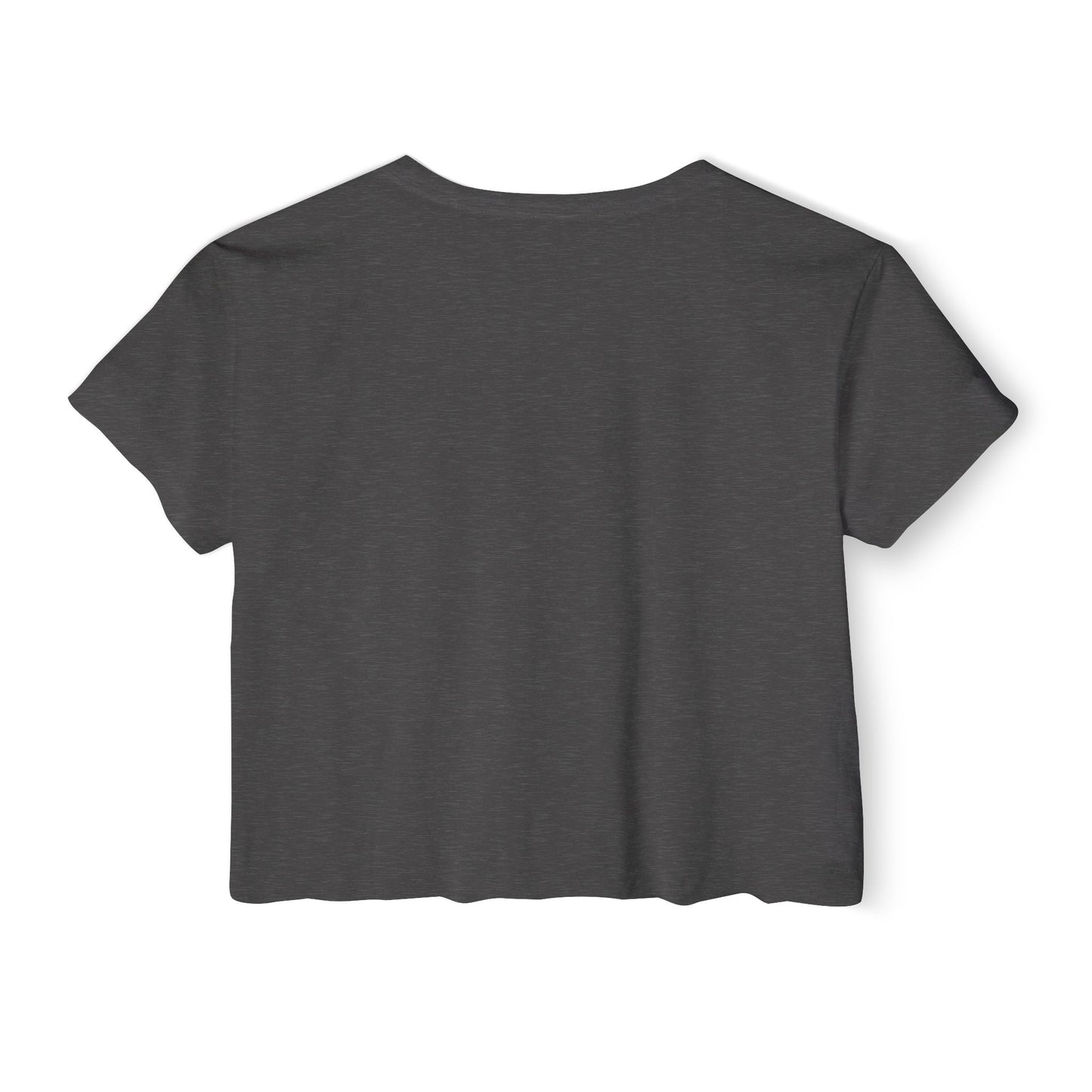 Dark gray cropped graphic T-shirt, short sleeves, crew neck, no visible front print