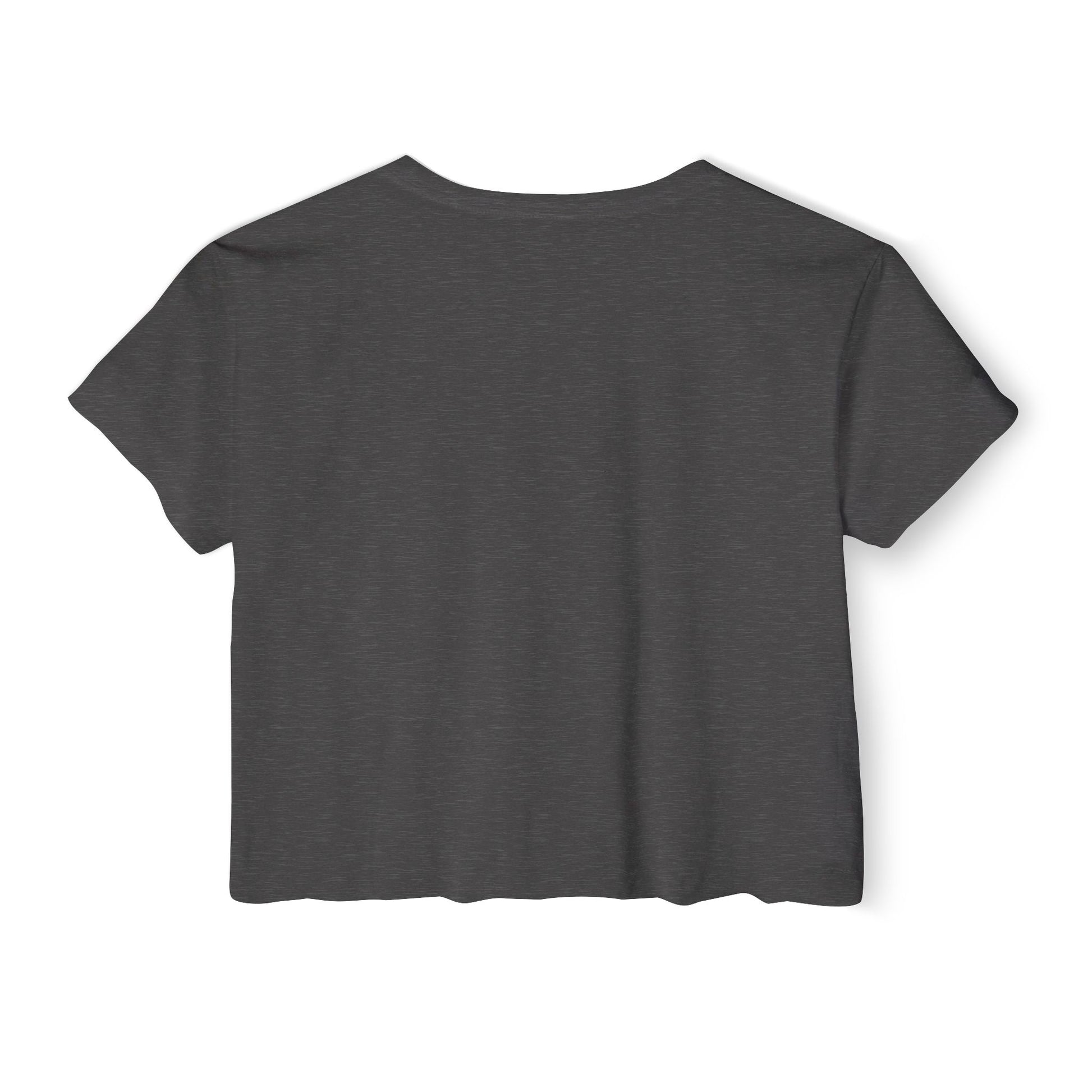Dark gray cropped graphic T-shirt, short sleeves, crew neck, no visible front print