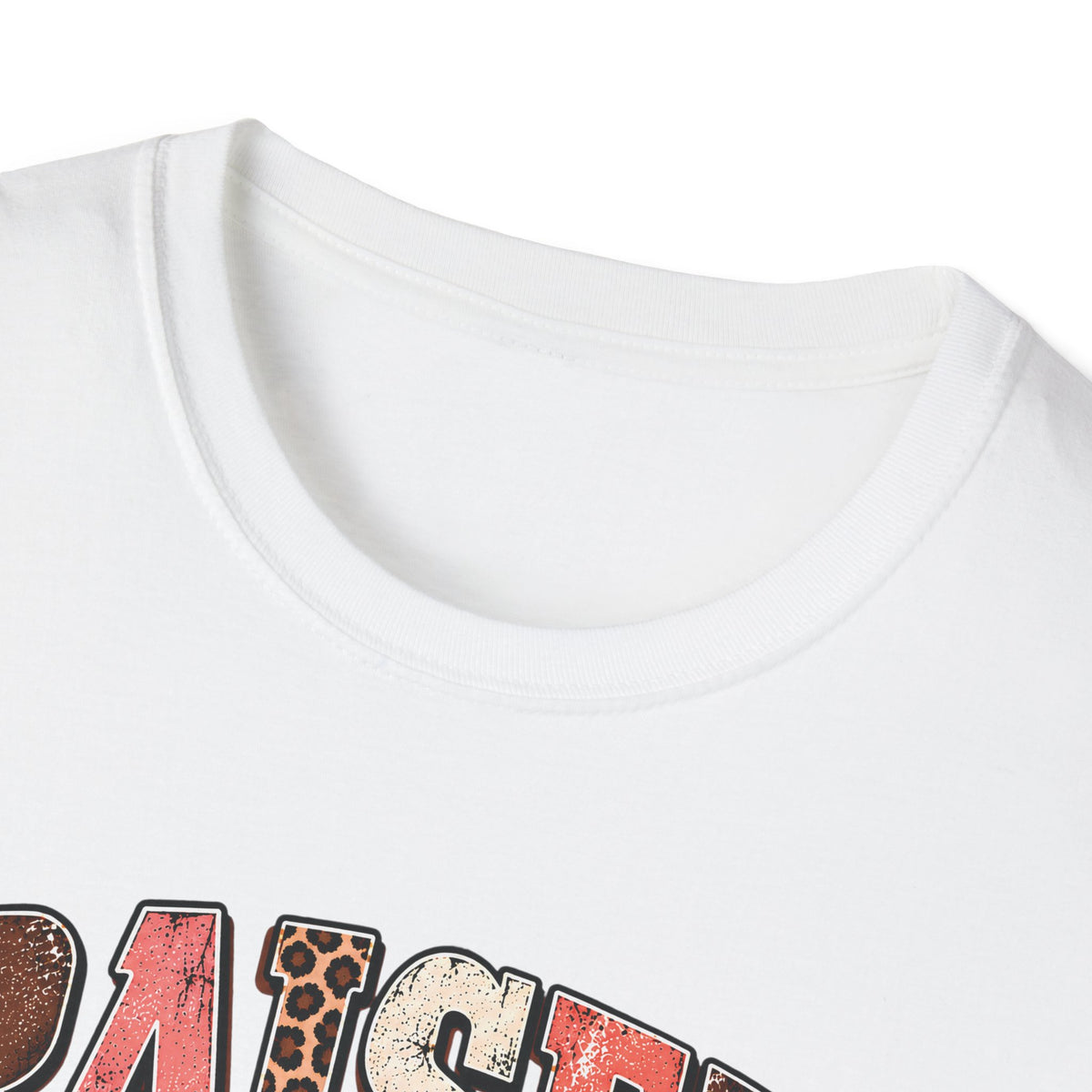 White crewneck T-shirt with partial country truck graphic