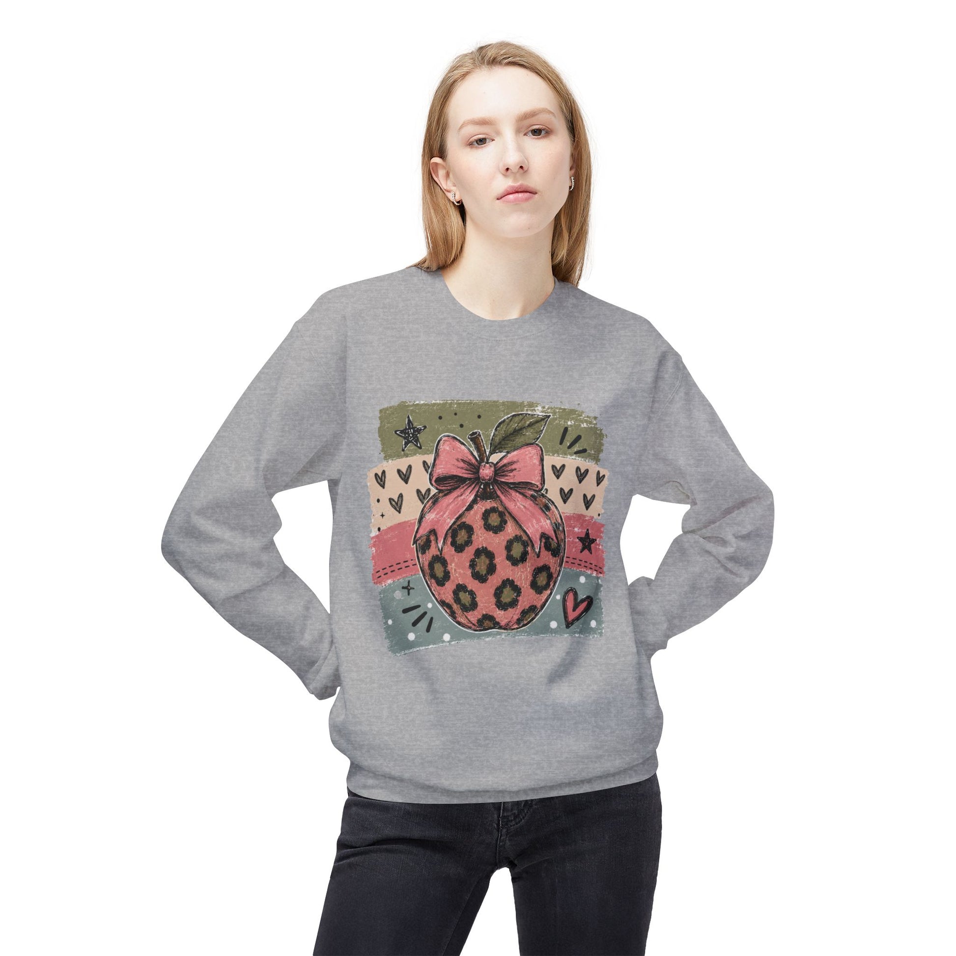 Gray sweatshirt with leopard ornament and bow graphic on chest