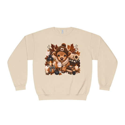 Sandstone crewneck sweatshirt with autumn corgi graphic and pilgrim puppy theme