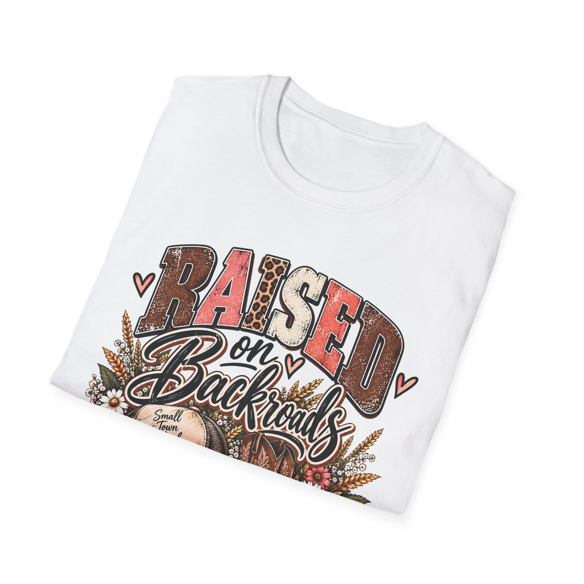 White crewneck T-shirt with country truck and daisy front graphic
