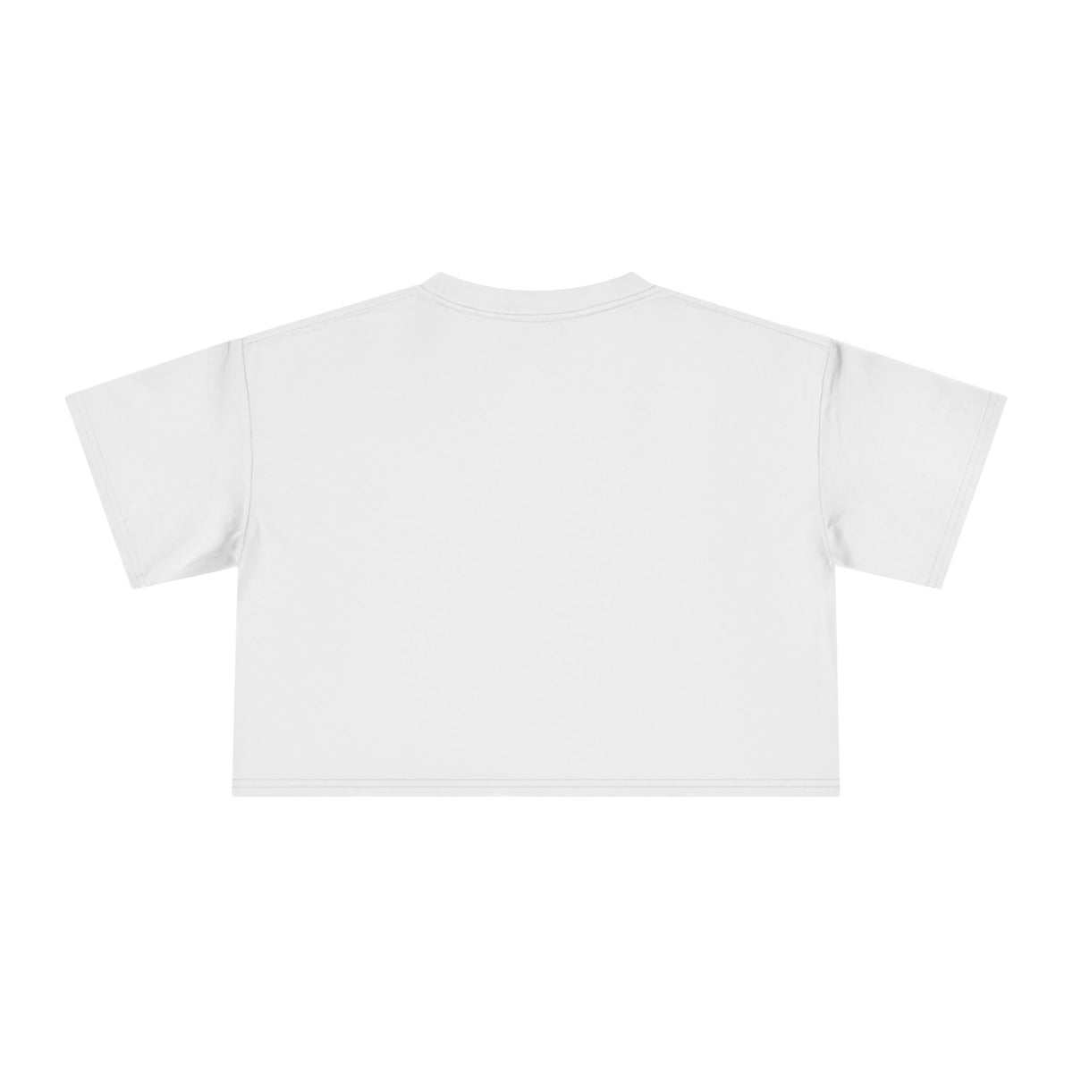 White women’s crop tee, plain back with short sleeves and crew neckline