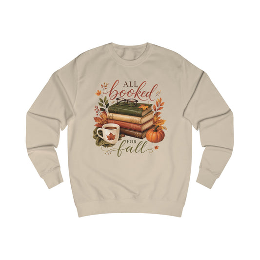 Nude crewneck sweatshirt with fall books, coffee cup, pumpkin front graphic