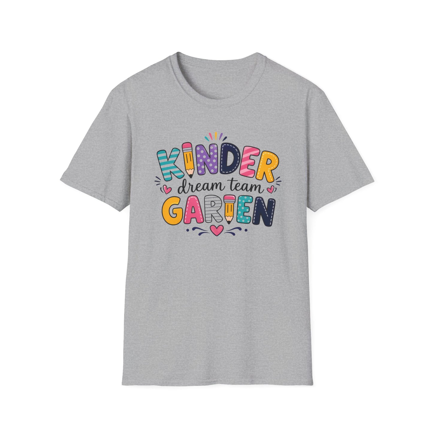 Sport grey kids graphic T-shirt with colorful "KINDER" "dream team" "GARDEN" print
