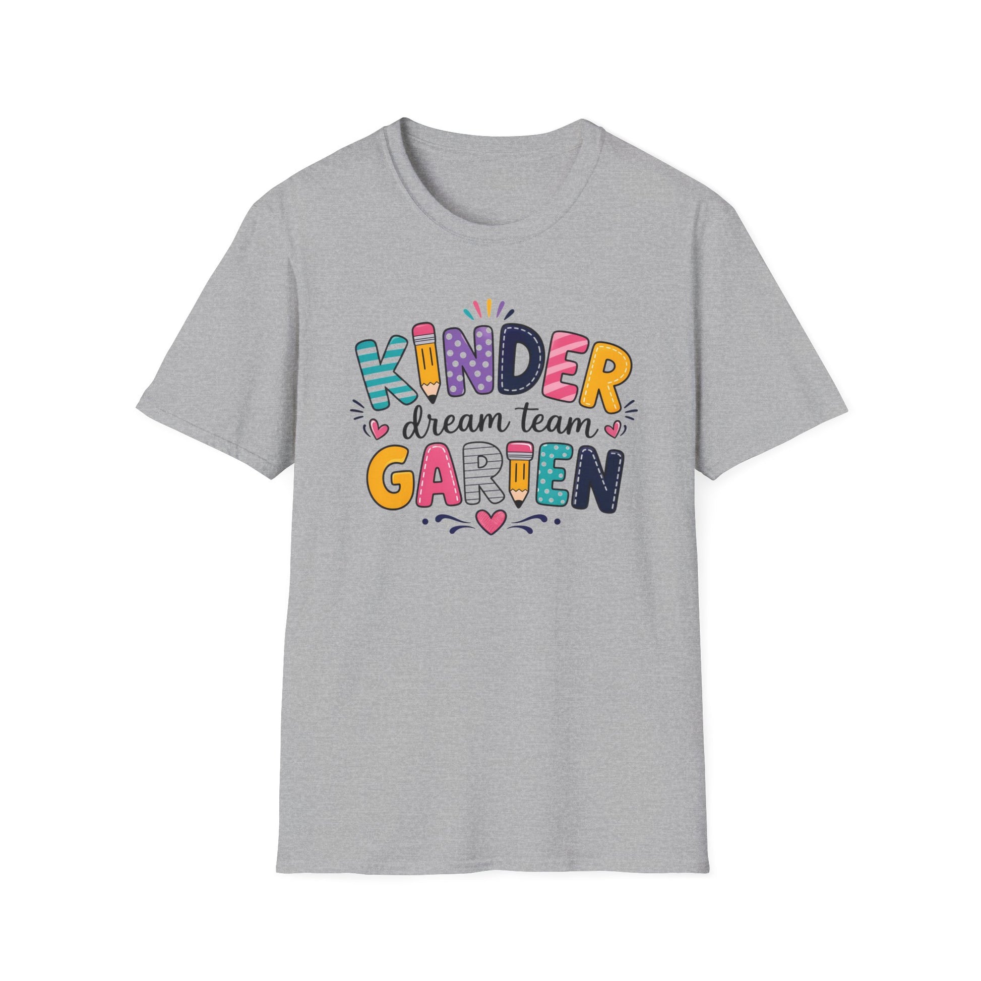 Sport grey kids graphic T-shirt with colorful "KINDER" "dream team" "GARDEN" print
