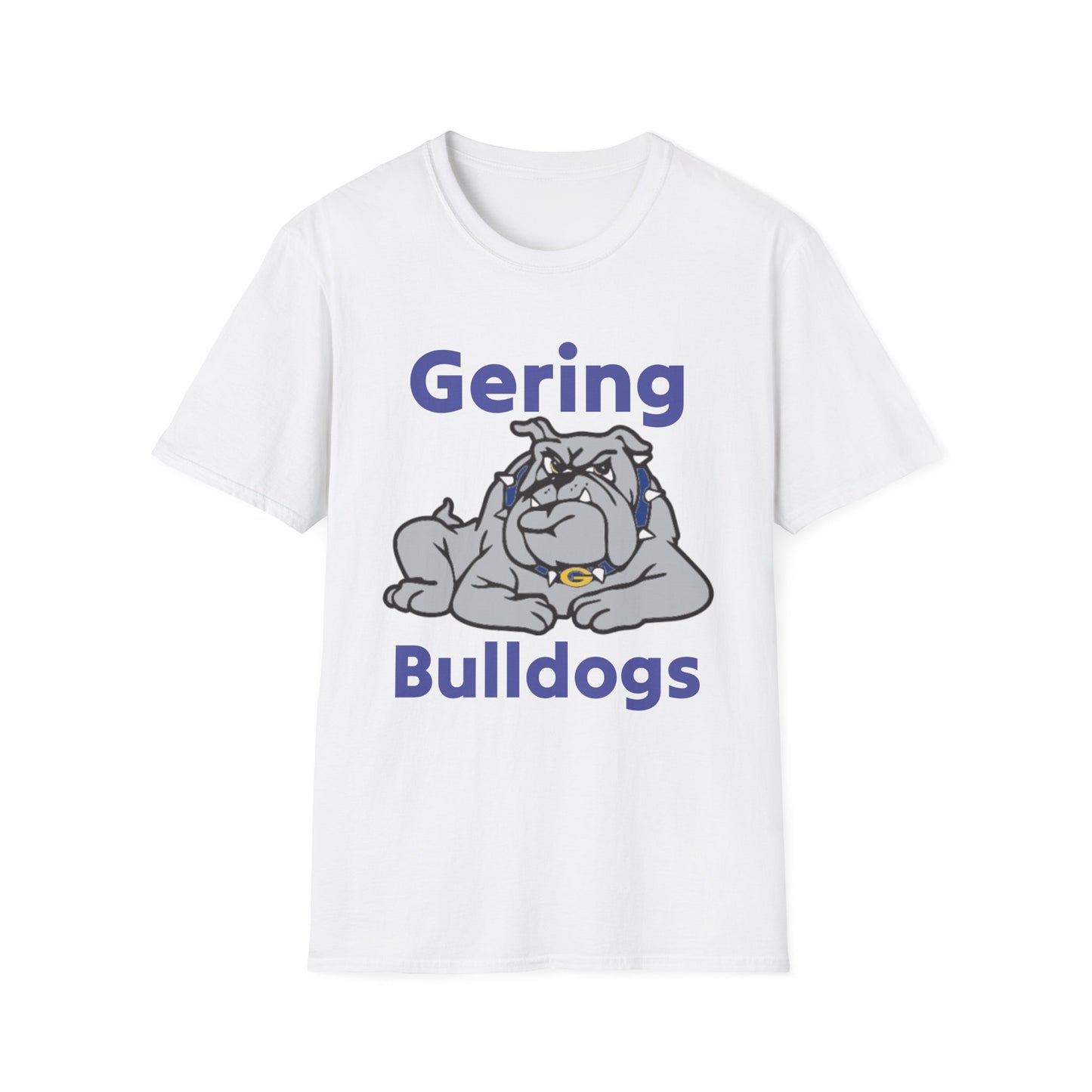 White Bulldogs mascot graphic T-shirt with Gering text and bulldog logo