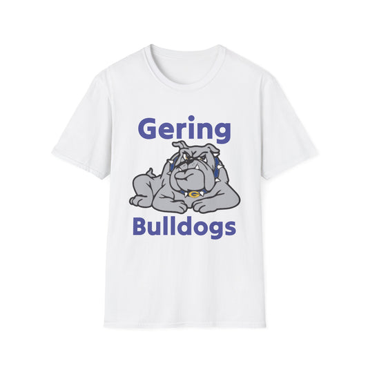 White Bulldogs mascot graphic T-shirt with Gering text and bulldog logo