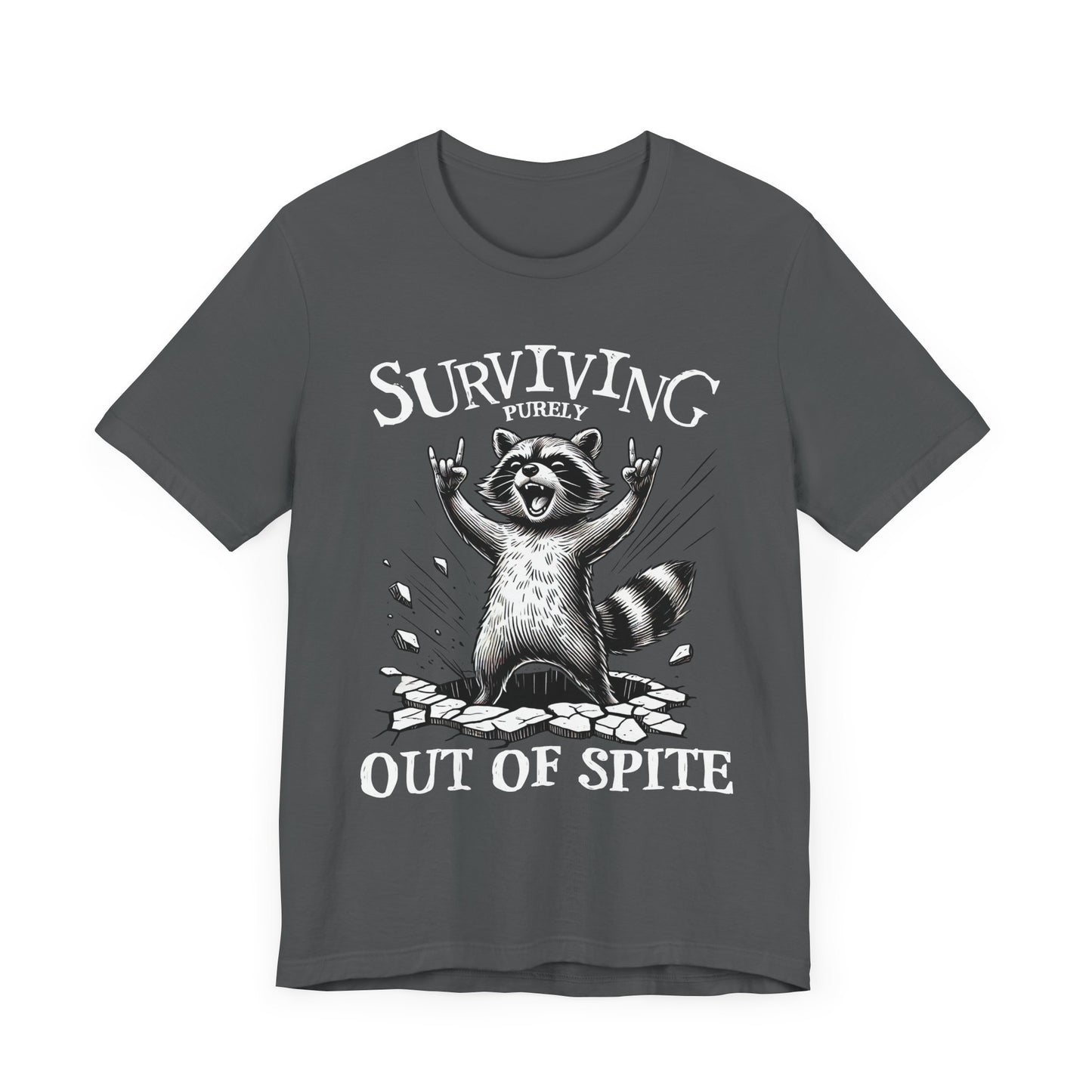 Asphalt gray unisex graphic tee with badger and "Out of Spite" slogan