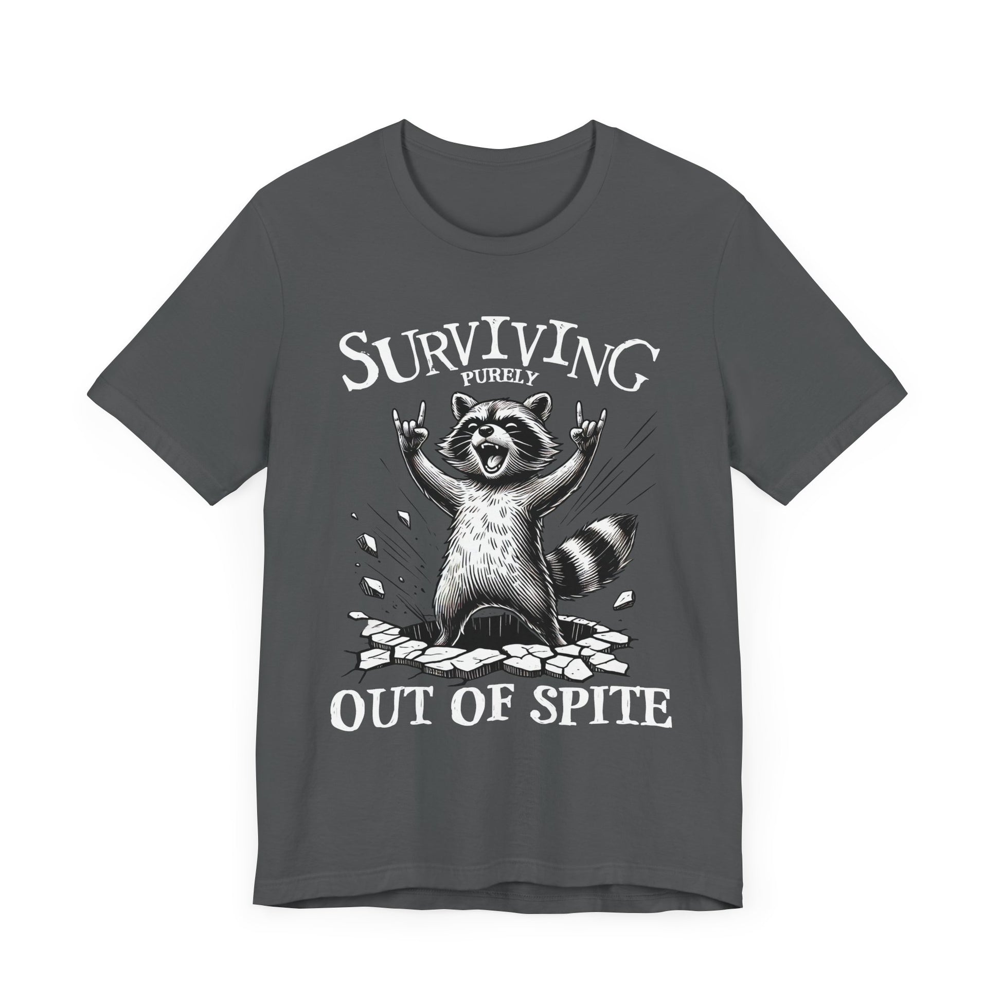 Asphalt gray unisex graphic tee with badger and "Out of Spite" slogan