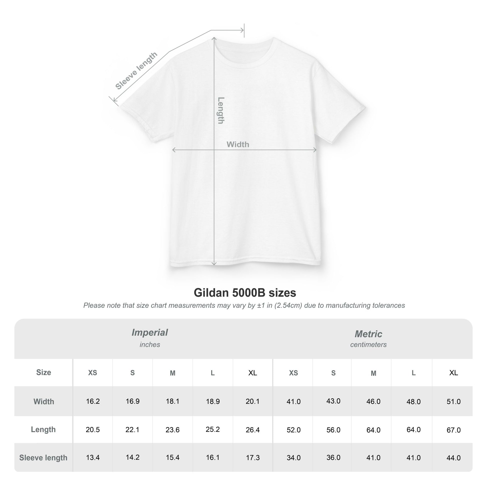 White kids short-sleeve T-shirt flat lay with size chart