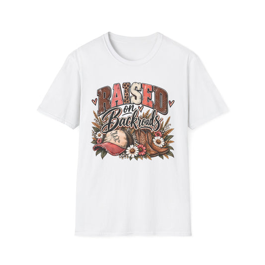White crewneck T-shirt with country truck and daisy graphic