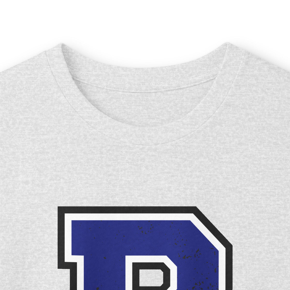Light grey long-sleeve crewneck shirt neckline with partial Bulldogs B logo
