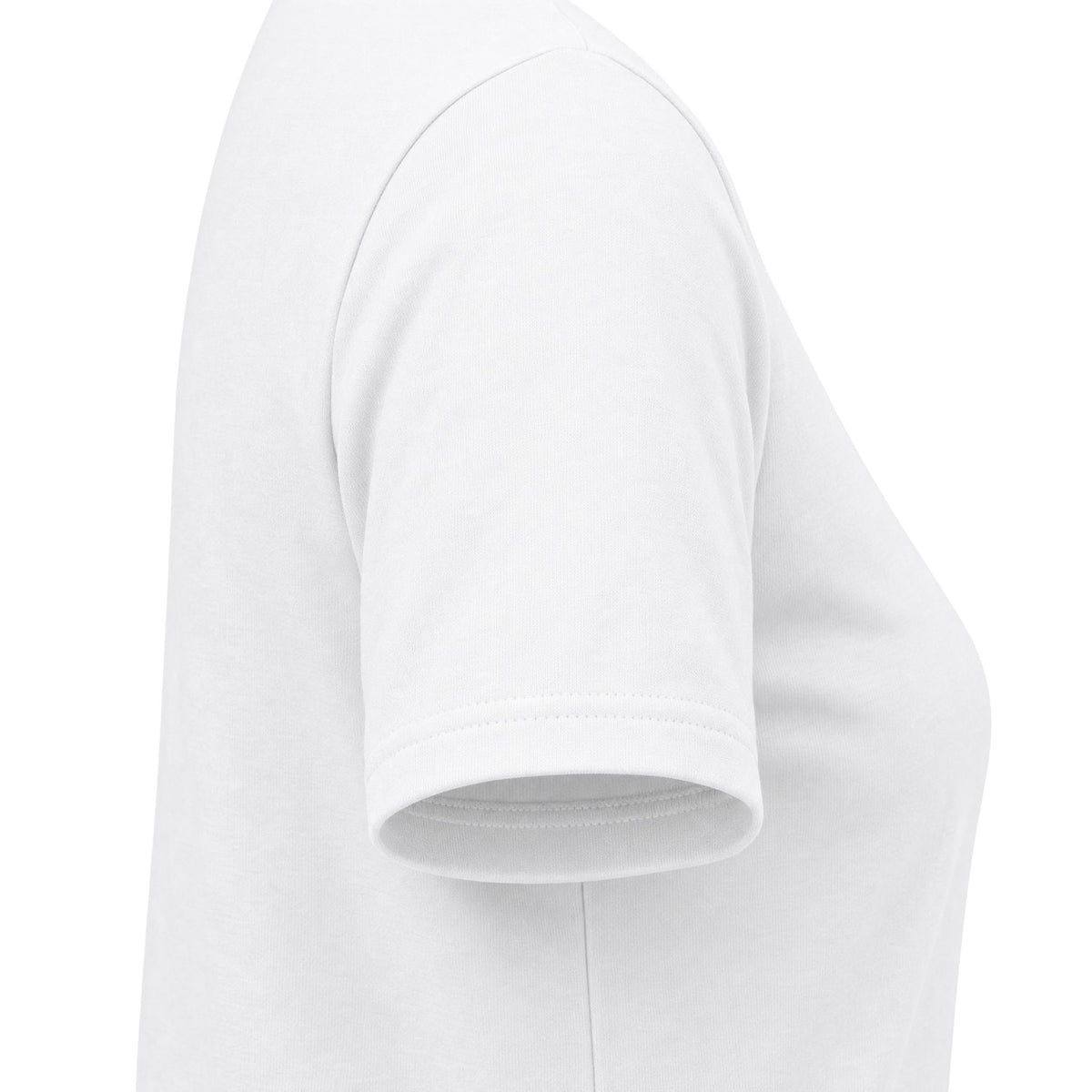 White short-sleeve crewneck tee, angled side view
