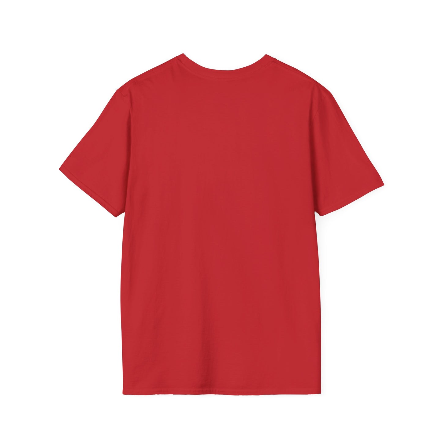 Red crew-neck short-sleeve T-shirt, back view.