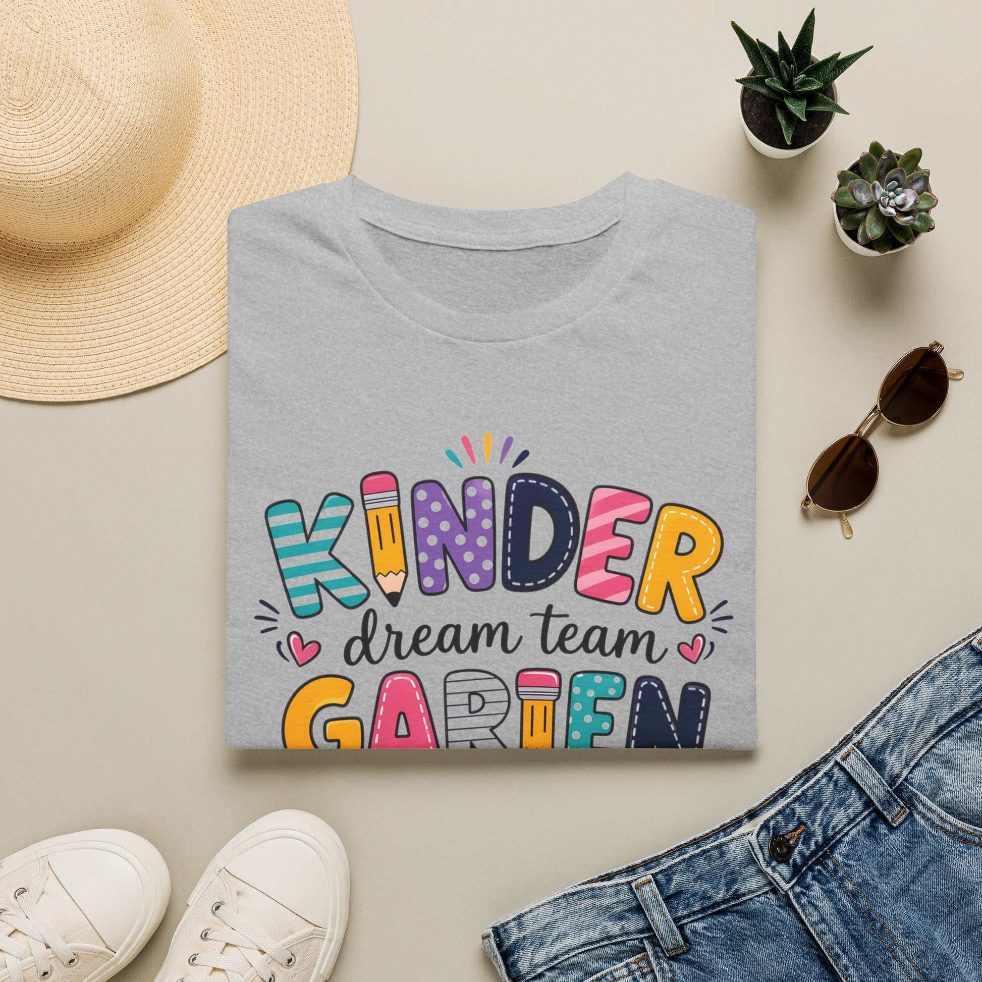 Sport grey kids graphic T-shirt with colorful "KINDER" "dream team" "GARDEN" print