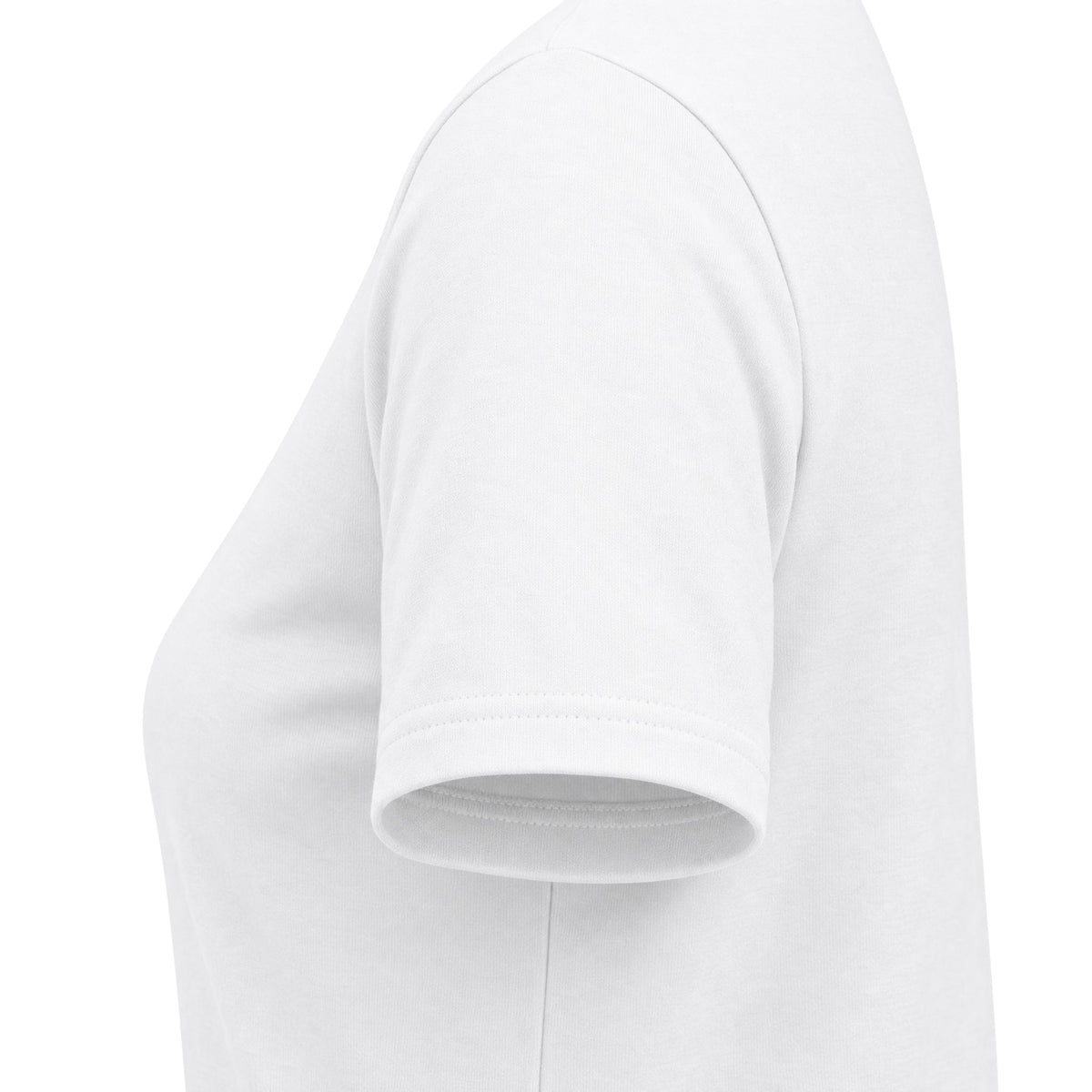 White short-sleeve crewneck tee, side view