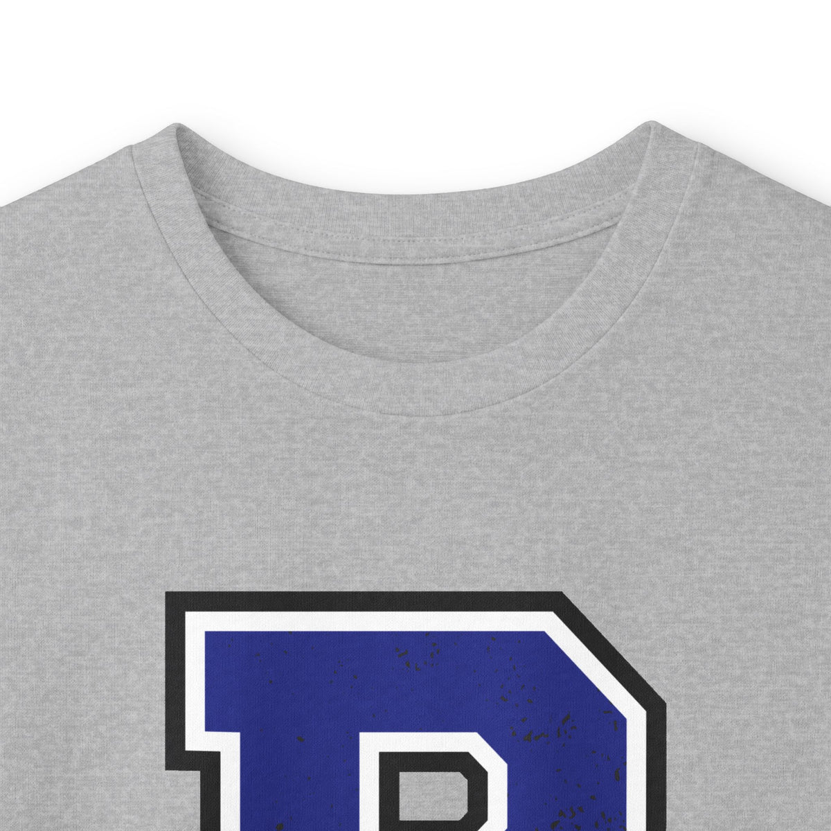Sport grey long-sleeve T-shirt with crew neckline and partial blue bulldog letter logo