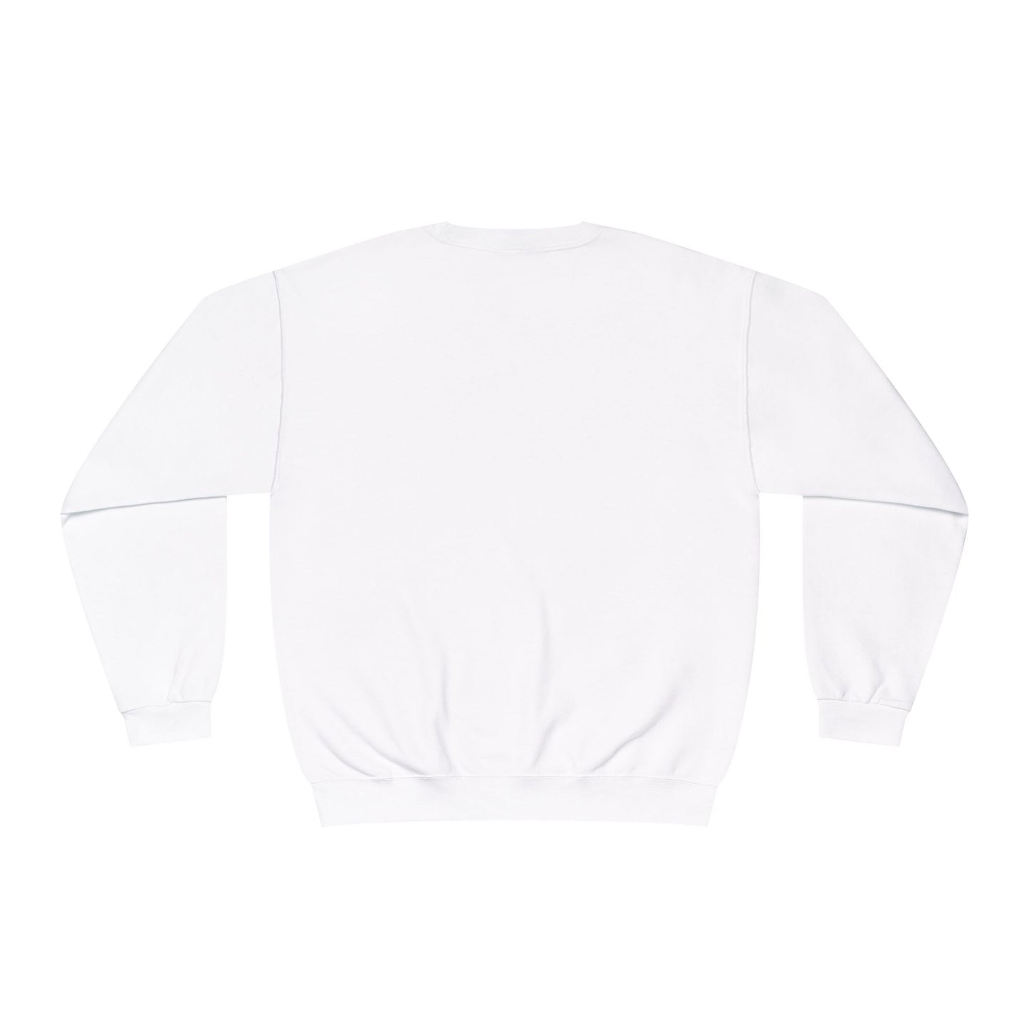 White crewneck sweatshirt with plain back, no graphic visible