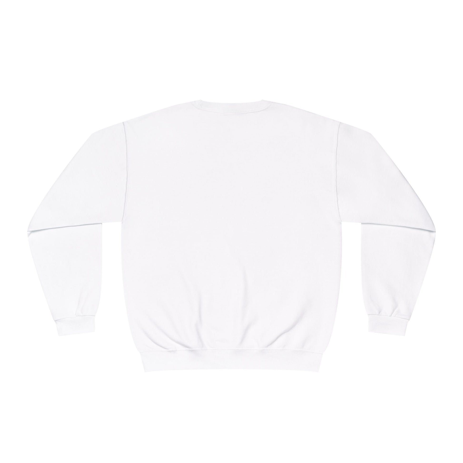 White crewneck sweatshirt with plain back, no graphic visible