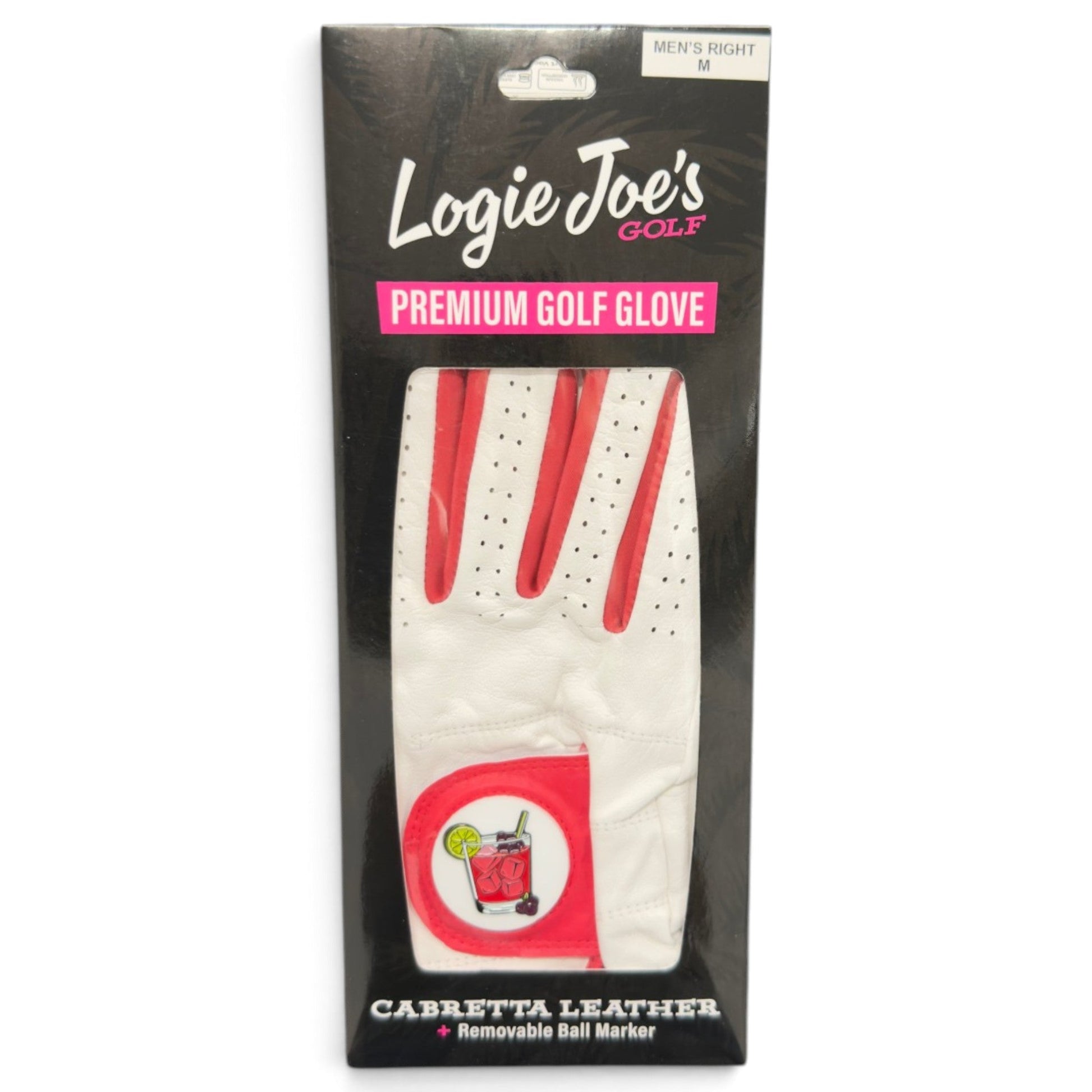 Men's right premium golf glove box, Cabretta leather, with removable ball marker.